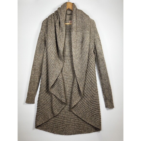 Perumaqui Alpaca Cardigan Womens Open Front Long Drape Sweater Oatmeal Gray Cozy - Picture 1 of 9